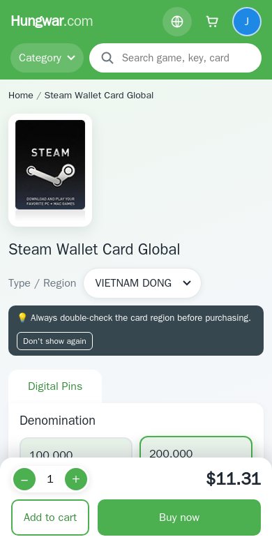 Product page on a phone